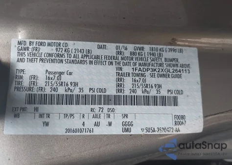 2016 Ford Focus Se из США, поврежденный, VIN 1FADP3K2XGL264113